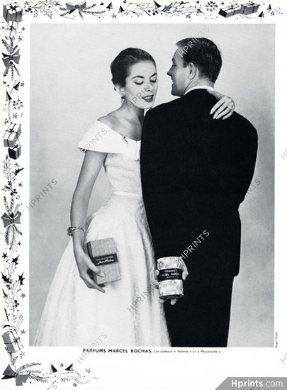 Marcel Rochas (Perfumes) 1956 Moustache, Femme, Photo Roger Schall