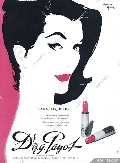 Dr N.G. Payot (Cosmetics) 1959 d'après Gruau, Lipstick