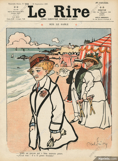 Abel Faivre 1907 "Sur le Sable", Beach, Man or Woman, Transvestite