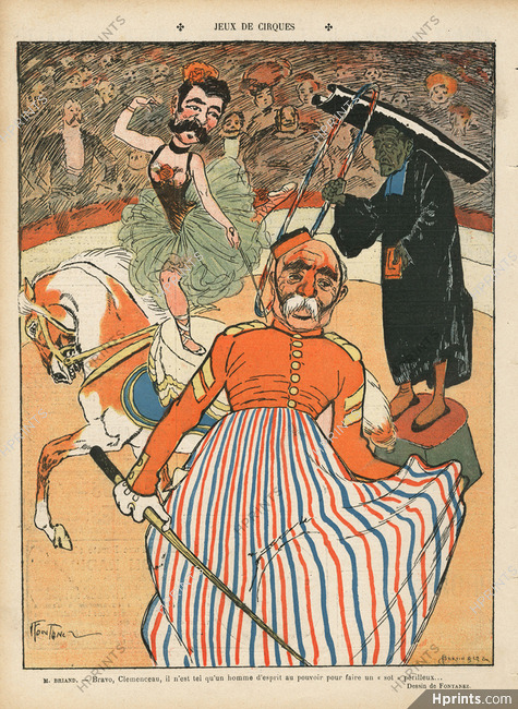 Fontanez 1907 "Jeux de Cirque" M. Briand. Clémenceau, Caricature