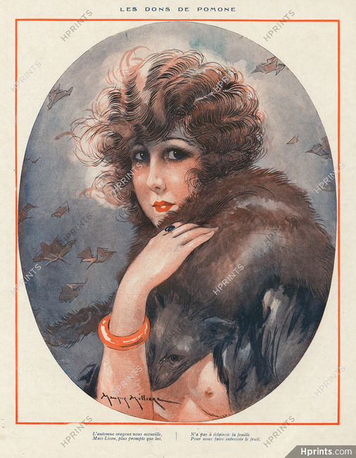Maurice Millière 1924 "Les Dond de Pomones" Sexy topless girl, Fur, Fox