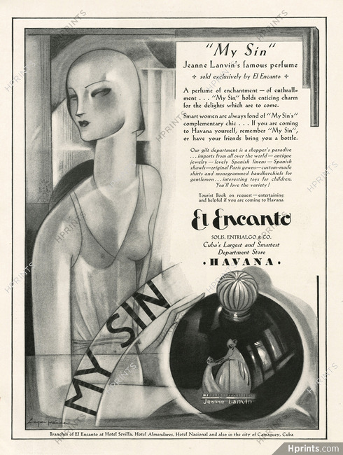 Lanvin (Perfumes) 1931 My Sin, Exclusively by El Encanto Havana, Cuba