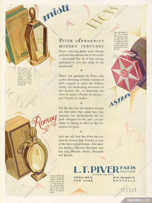 Piver L.T. (Perfumes) 1927 Misti, Astris, Rocroy