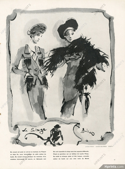 Lucile Paray, Worth 1937 Christian Bérard, Monkey