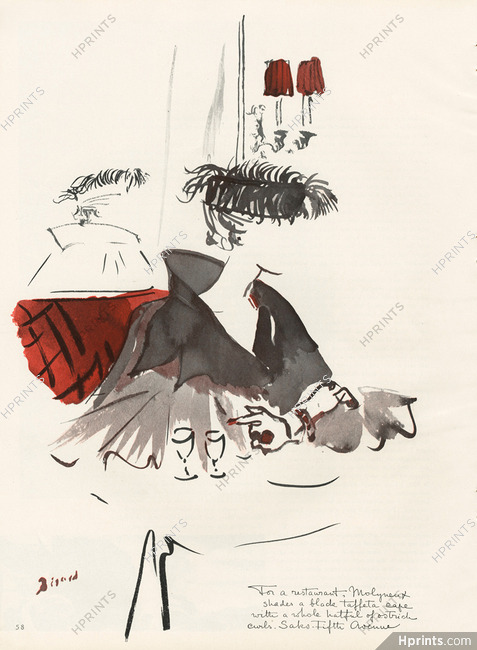 Christian Bérard 1934 Molyneux, Black Taffeta Cape, Ostrich Curls