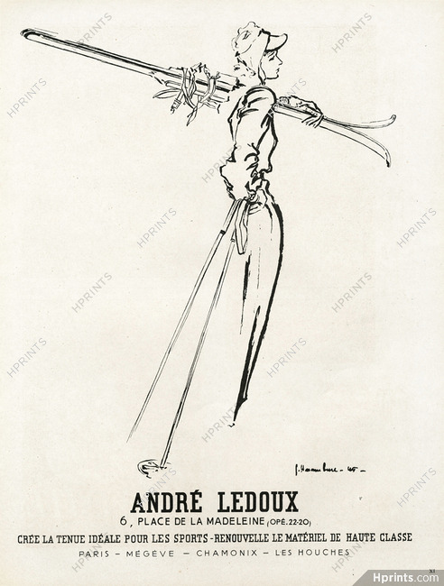 André Ledoux 1945 J.C.Haramboure, Fashion Illustration, Skiing