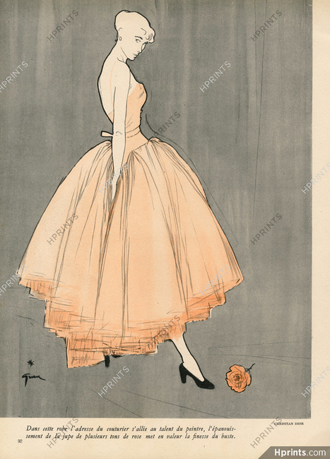 Christian Dior 1948 Pink Evening Gown, Strapless, René Gruau