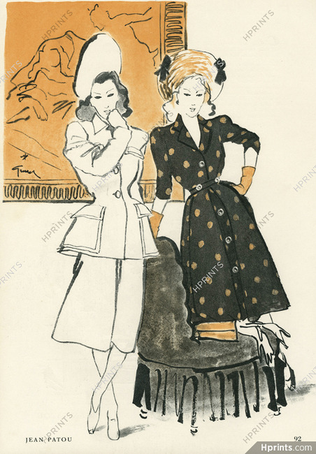 Jean Patou 1945 René Gruau, Summer Dress, Tuxedo