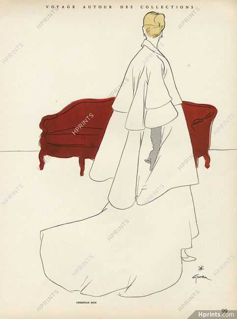 Christian Dior 1948 "Voyage autour des Collections" Evening Gown, René Gruau