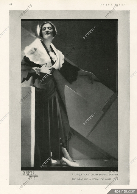 Redfern 1931 Evening ensemble Black and collar White piqué, Photo Demeyer