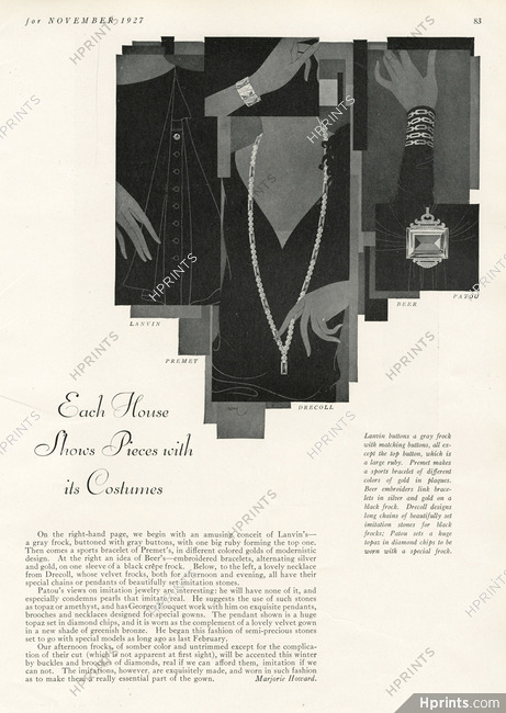 Jeanne Lanvin, Premet, Drecoll, Jean Patou, Beer 1927 Each House Shows Pieces with its Costumes