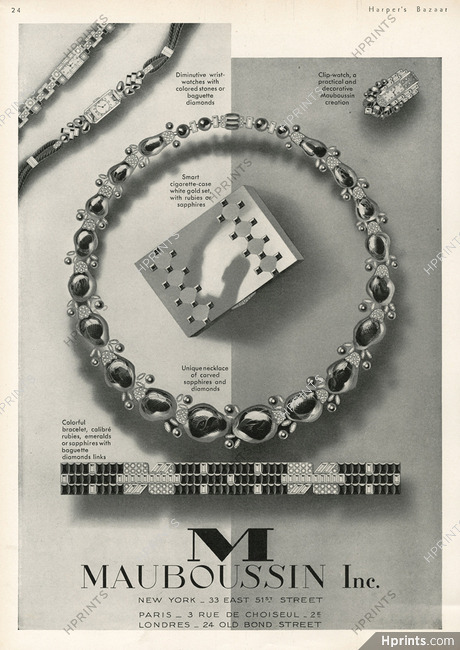 Mauboussin 1930 Clip-watch, Necklace, Bracelet, Cigarette Case