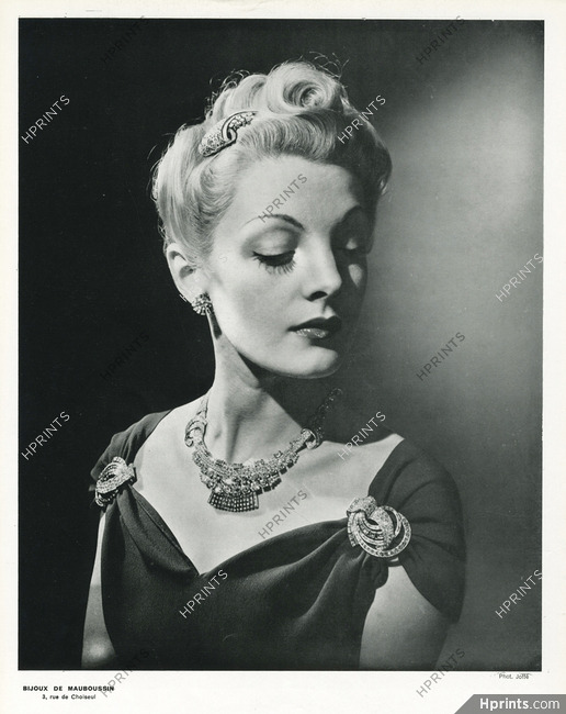 Mauboussin 1939 Shoulder Clips, Necklace, Hairclip, Earrings, Photo Joffé