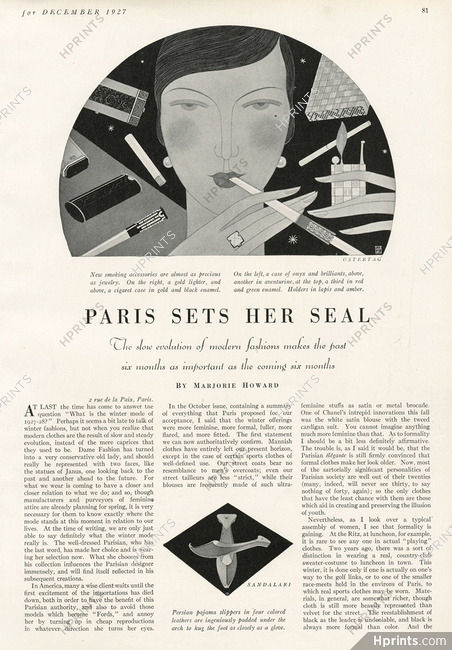 Paris Sets Her Seal, 1927 - Ostertag Gold Lighter, Cigarette Case, Cigarette Holder, Reynaldo Luza, Text by Marjorie Howard