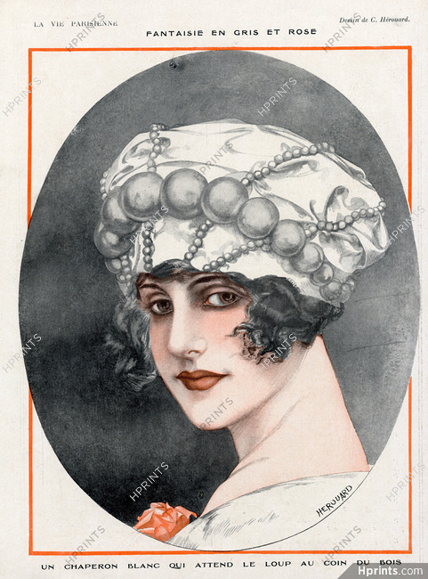 Hérouard 1920 "Fantaisie en Gris et Rose" Portrait, Millinery