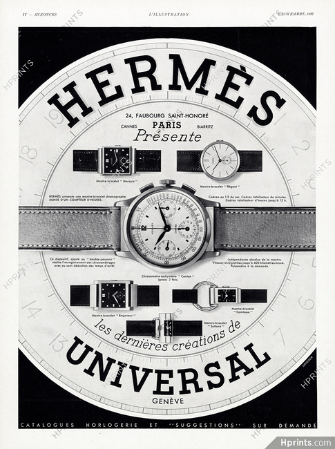 Hermès & Universal 1937 Models: Marquis, Régent, Contax (Chronomètre) Empereur, Comtesse, Sultane (L)