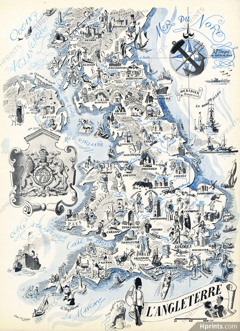 Jean Pichard 1948 L'Angleterre, England, Map