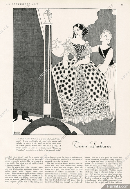 Tissus Ducharne, 1927 - "Dames de Versailles" Romantic Period, Charles Martin, Harper's Bazaar