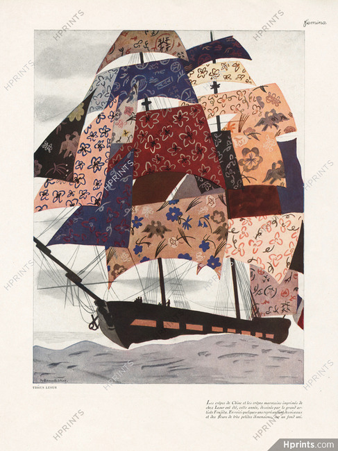 Lesur 1929 Textile designs created by Tsugouhoru Foujita, designed by Jacques Demachy