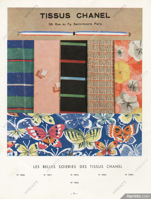 Tissus Chanel (Fabric) 1935 Soieries, Butterfly, Flower