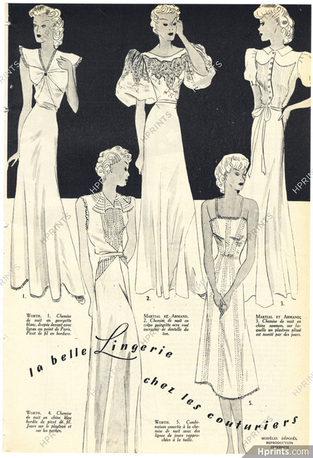 Lingerie chez les couturiers 1937 Chemises de nuit, Worth, Martial et Armand
