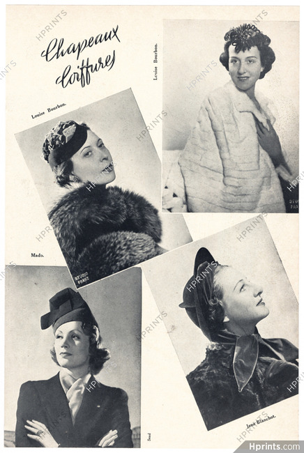 Chapeaux coiffures 1937 Louise Bourbon (2), Mado, Jane Blanchot, Photo Studio Franz