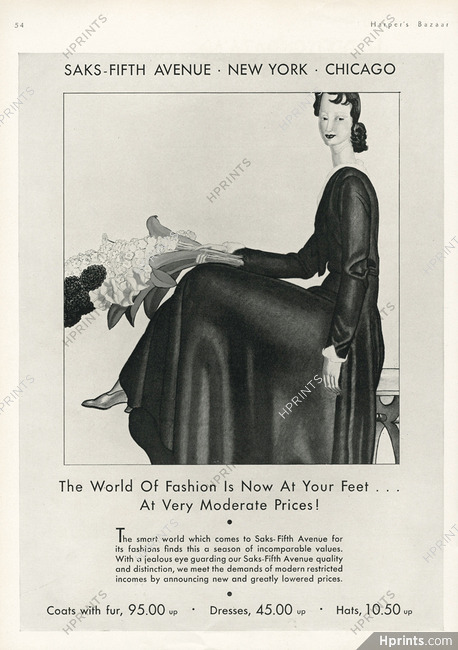 Saks Fifth Avenue 1930 Jean Dupas, Summer Dress, Bull, Shepherd