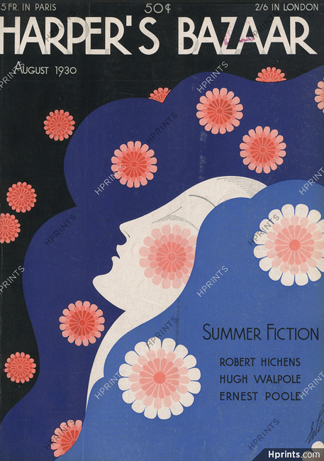 Erté 1930 Harper's Bazaar, Original Cover, Art Deco, Flower