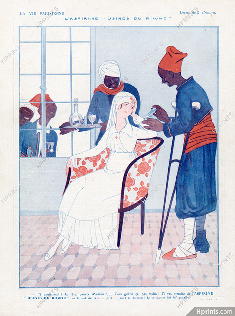 Zyg Brunner 1916 L'Aspirine "Usines du Rhône", Nurse, African war wounded