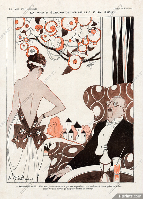 Fabiano 1920 "La vraie élégante s'habille d'un rien" Roaring Twenties, Backless Evening Gown
