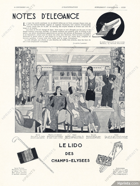 Hemjic 1929 Notes d'Elégance, David, Martial et Armand, Gillier... Le Lido des Champs-Elysées