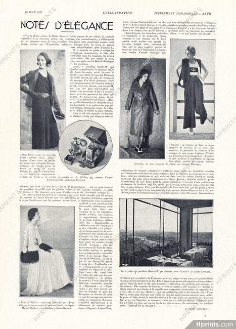 Notes d'Élégance, 1931 - Goupy, Hermès, Marcel Rochas, Text by Juliette Lancret