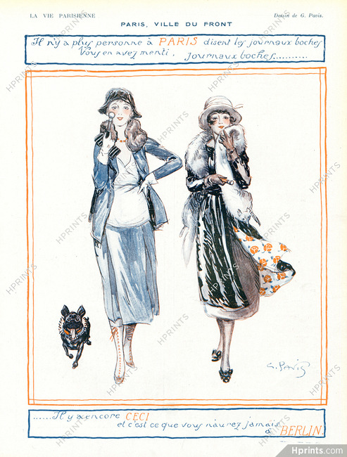 Georges Pavis 1918 Elegant Parisienne, French Bulldog, Collier de Chien