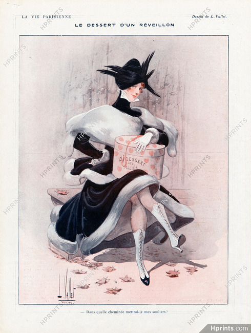 Louis Vallet 1915 ''Le dessert d'un réveillon'' Elegant, Fur, hatbox