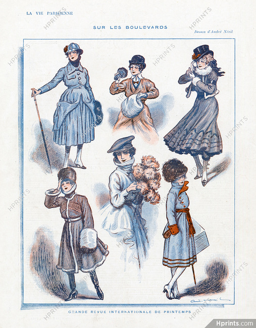 André Nevil 1916 "sur les Boulevards" Elegant Parisienne, Fashion