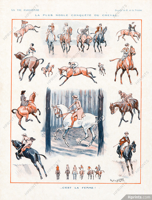 Raymond de la Nézière 1924 "La plus noble conquête du cheval" Horsewoman, Horse Racing