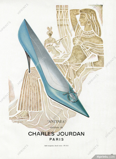 Charles Jourdan 1960 Antinea, J. Langlais, Escarpin satin, Strass, Antinea
