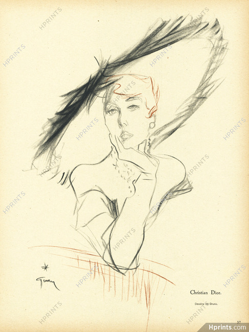 Christian Dior 1949 Hat, René Gruau