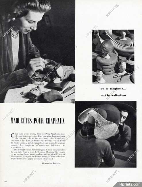 Monique Pétry-Amiel 1949 Maquettes pour chapeaux, Millinery