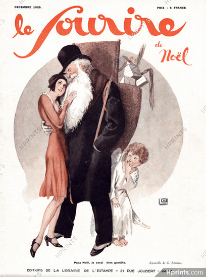 Georges Léonnec 1929 Santa, Angel, Le Sourire de Noel