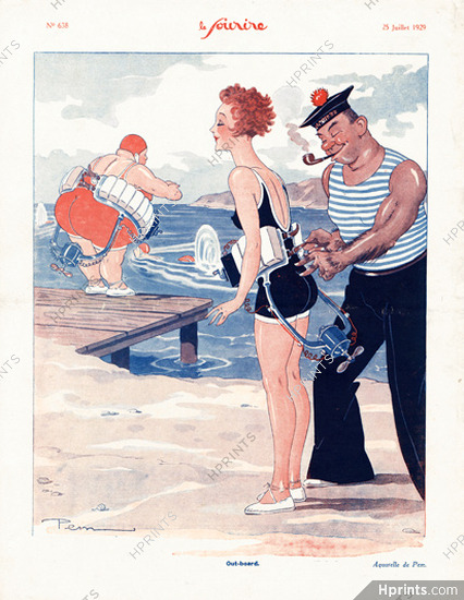 Pem 1929 "Out-Board" Sailor, Swimmer Bathing Beauty