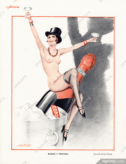Léo Fontan 1929 Souhaits à l'Amérique, Nude party, Champain