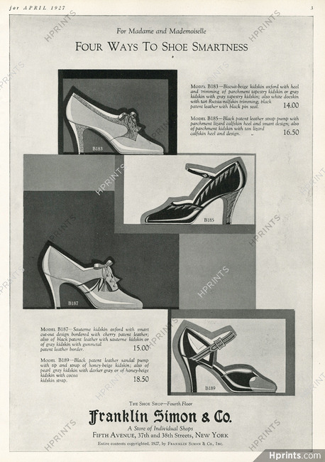 Franklin Simon & C° (Shoes) 1927 Sandals tapestry, Lizard, Pump, Pearl
