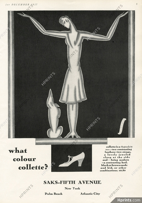 Saks Fifth Avenue (Shoes) 1927 Darcy, Art Deco — Advertisement