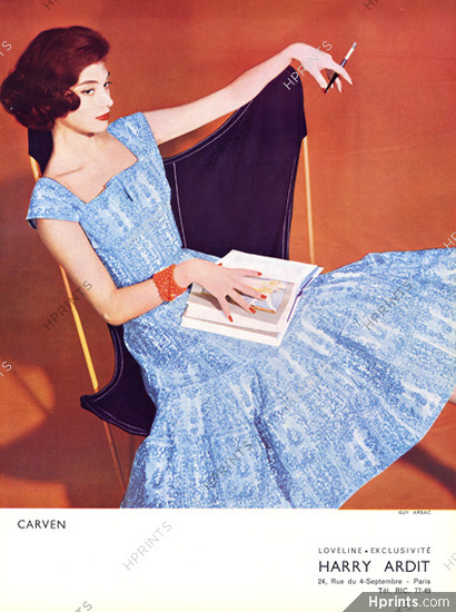 Carven 1956 Summer dress, Cigarette Holder, Photo Arsac