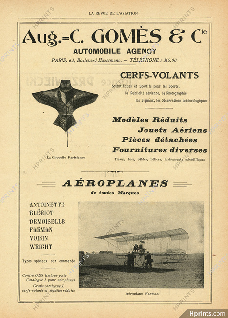 Aug. Gomès & Cie 1910 La Chouette Parisienne (Cerfs-Volants) Farman (Aéroplane) Kites, air toys