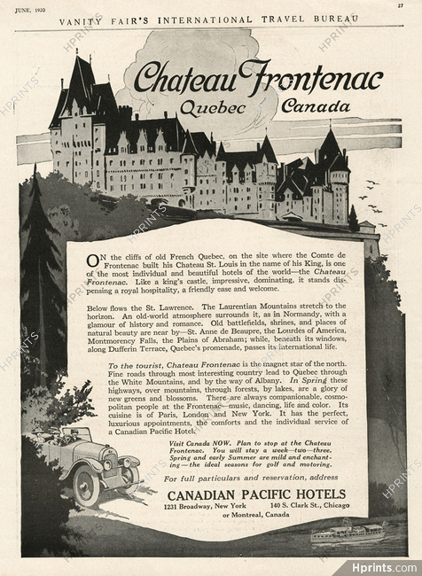 Canadian Pacific Hotels 1920 Chateau Frontenac (Hotel) Québec, Canada