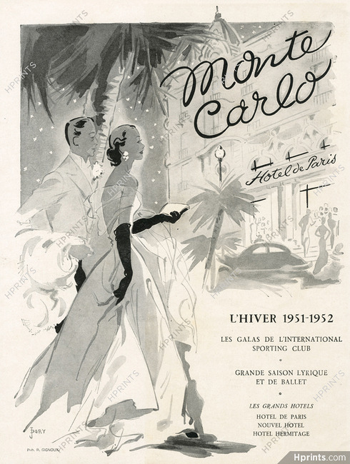 Monte Carlo 1951 Hôtel de Paris, Elegante Parisienne, Gala Sporting Club, Dory