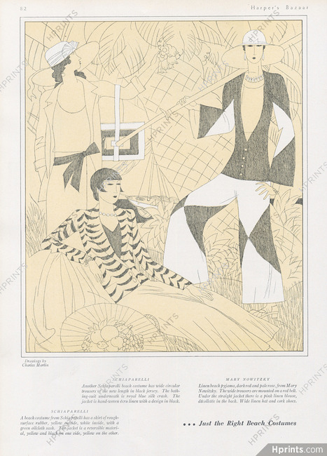 Charles Martin 1930 Schiaparelli's beach costumes, Marie Nowitzky's beach pyjama