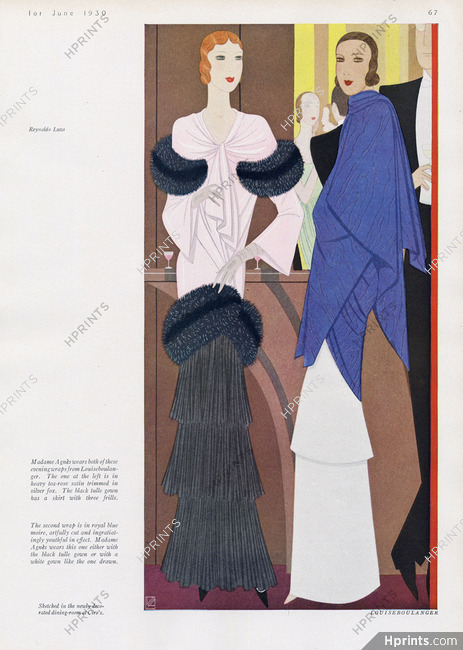 Reynaldo Luza 1930 Louiseboulanger, Evening Gown, Tea-rose, Black tulle, Cape, Dinning room at Ciro's, Madame Agnès
